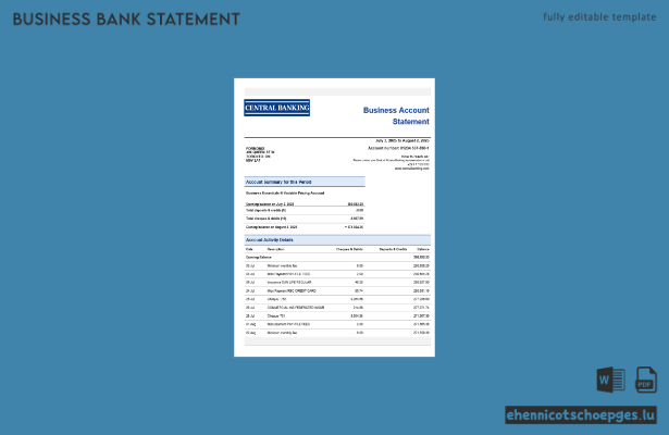 Beispielvorschau für einen Geschäftsbericht der Zentralbank im Word- und PDF-Format